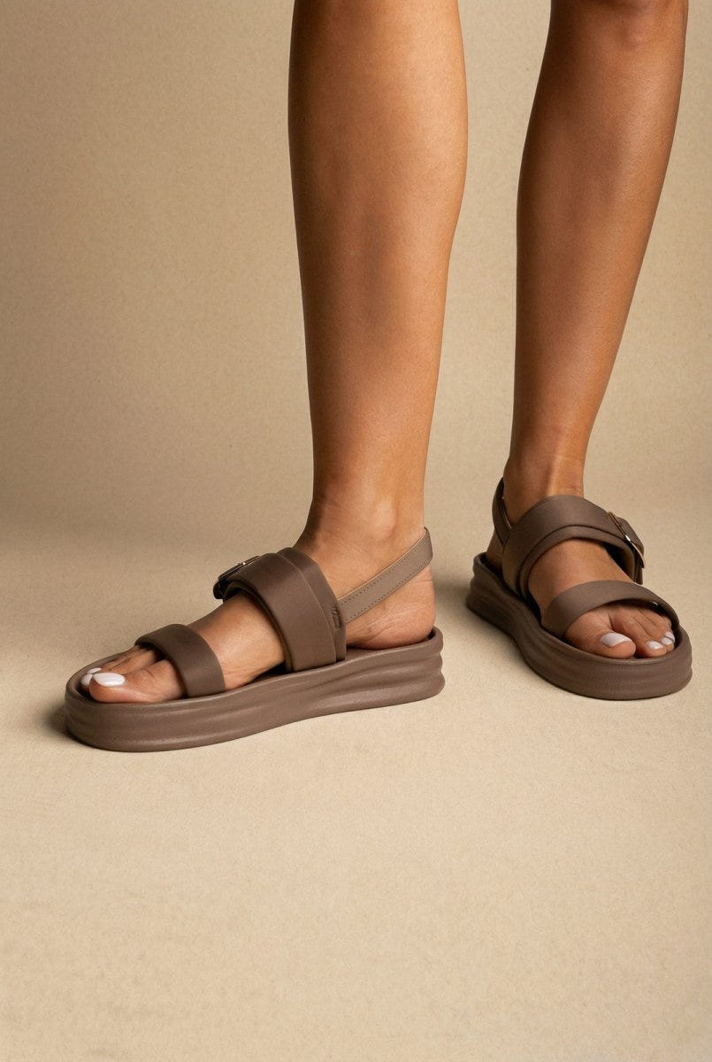 ERYNN - Satin Flatform Sandals Buckle - Mocha Satin