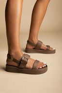 ERYNN - Satin Flatform Sandals Buckle - Mocha Satin