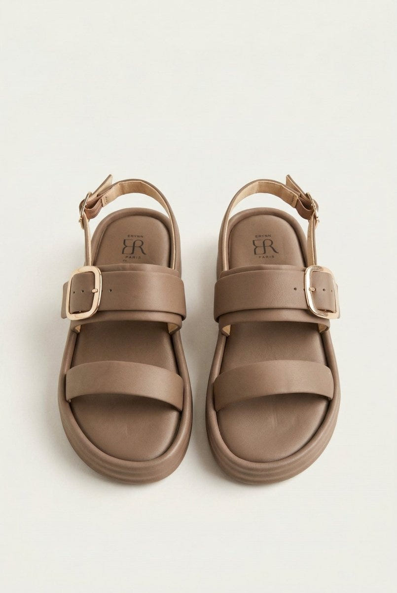 ERYNN - Satin Flatform Sandals Buckle - Mocha Satin