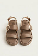 ERYNN - Satin Flatform Sandals Buckle - Mocha Satin