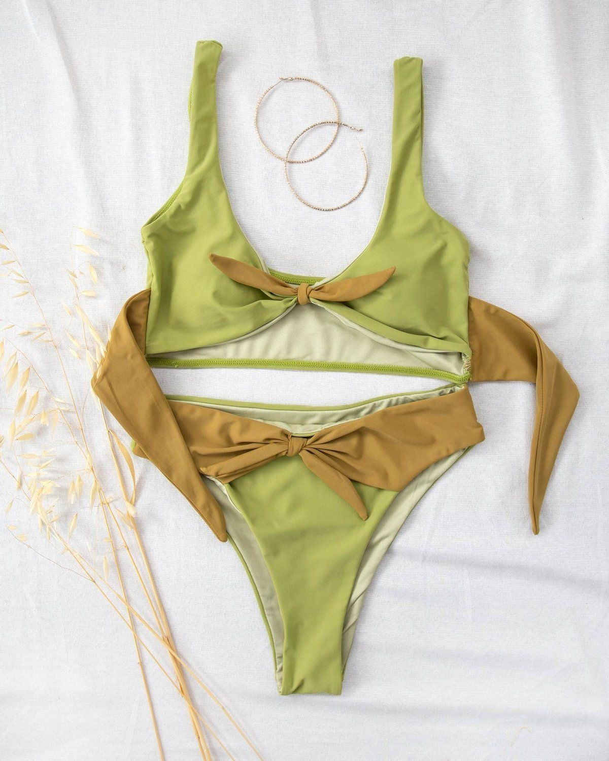 Σετ bandeau bikini με διχρωμία - Πράσινο - thefashionproject.gr - The Fashion Project
