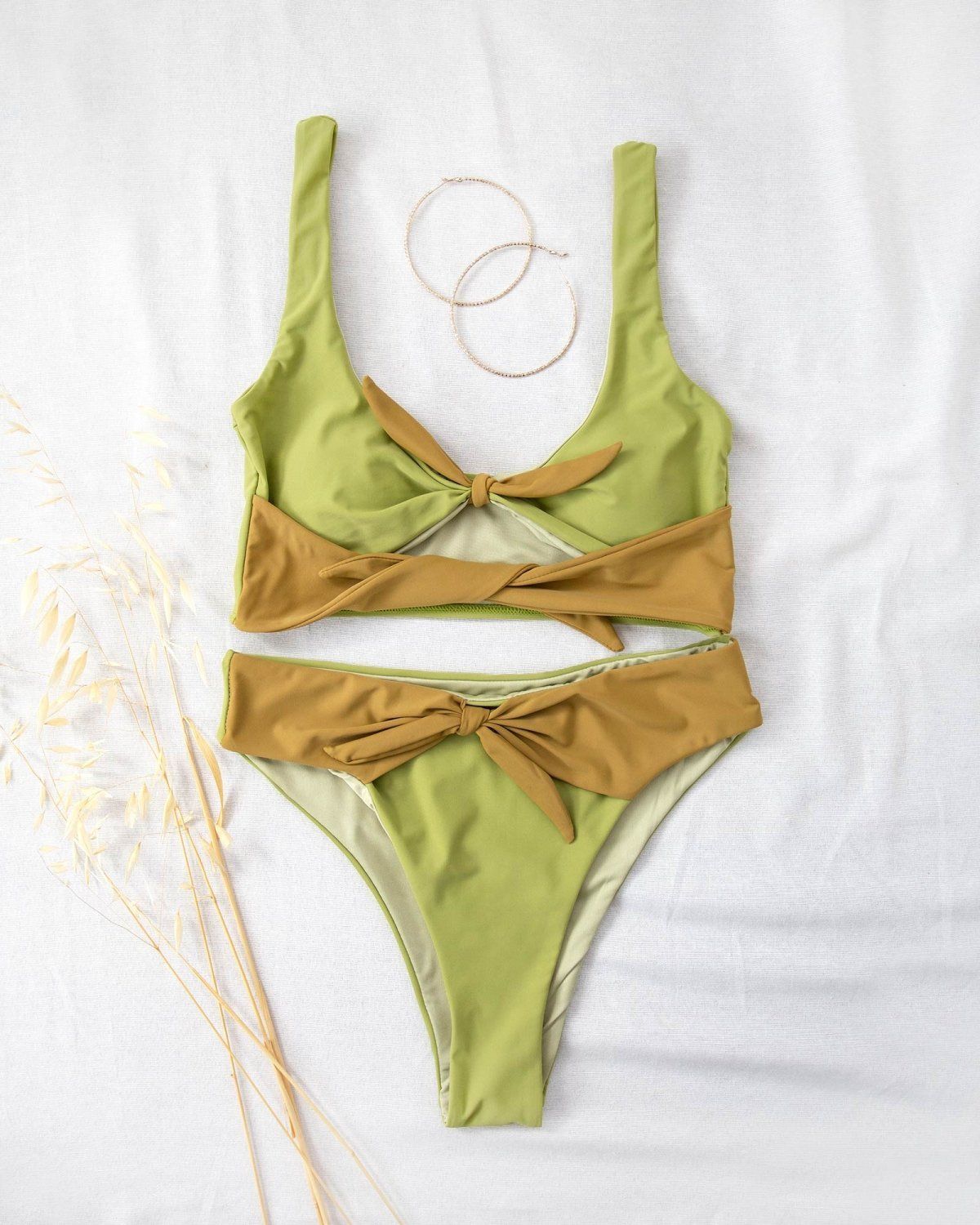 Σετ bandeau bikini με διχρωμία - Πράσινο - thefashionproject.gr - The Fashion Project