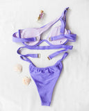 Σετ bikini με cut outs και μπανέλα - Μωβ - thefashionproject.gr - The Fashion Project