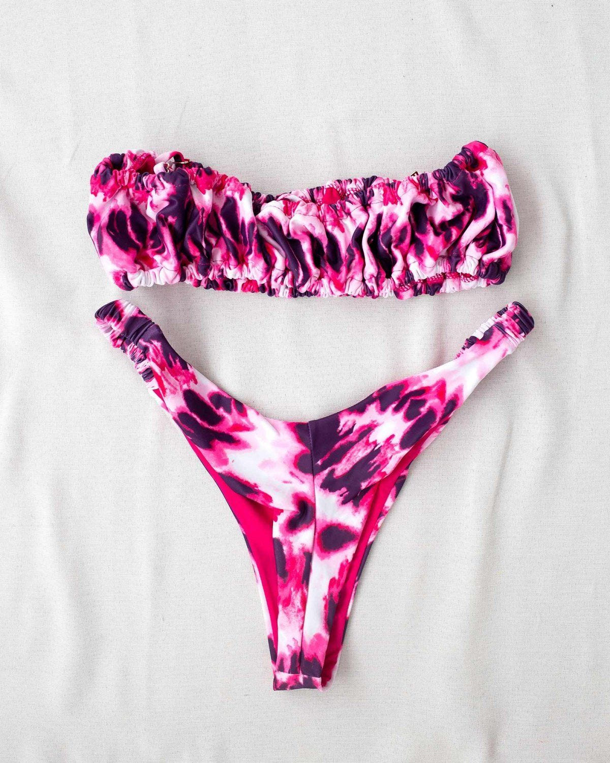Σετ bikini με σούρες στο τοπ - Φούξια - thefashionproject.gr - The Fashion Project
