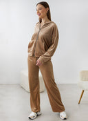 Σετ φόρμες βελουτέ με στρας - Μπεζ - thefashionproject.gr - New Collection