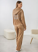 Σετ φόρμες βελουτέ με στρας - Μπεζ - thefashionproject.gr - New Collection