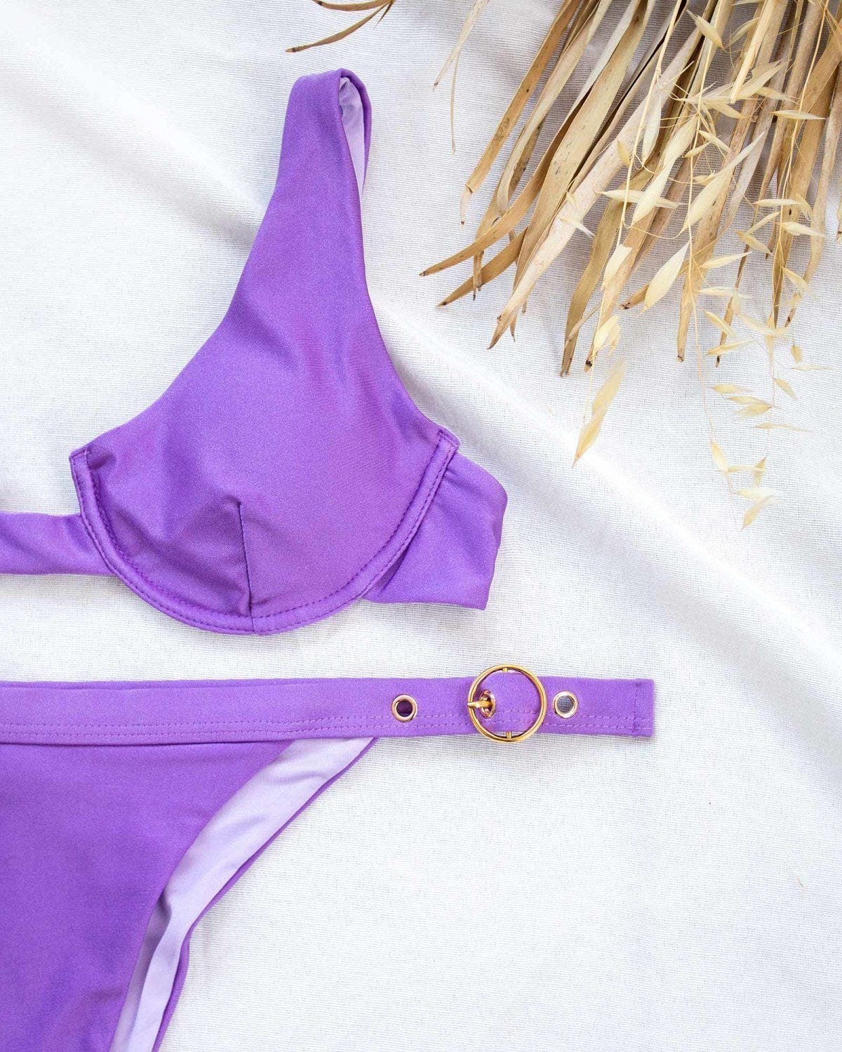 Σετ high leg bikini με μπανέλα - Μωβ ανοιχτό - thefashionproject.gr - The Fashion Project