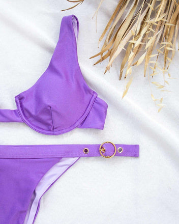 Σετ high leg bikini με μπανέλα - Μωβ ανοιχτό - thefashionproject.gr - The Fashion Project