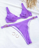 Σετ high leg bikini με μπανέλα - Μωβ ανοιχτό - thefashionproject.gr - The Fashion Project