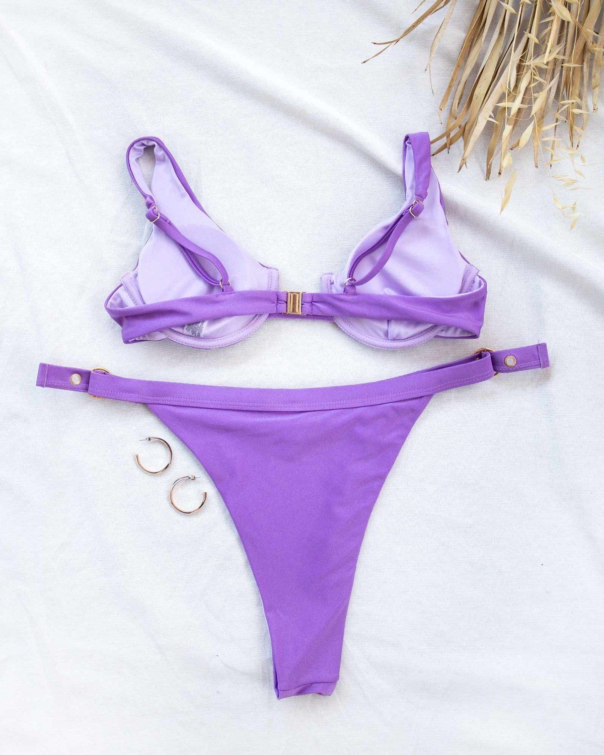Σετ high leg bikini με μπανέλα - Μωβ ανοιχτό - thefashionproject.gr - The Fashion Project