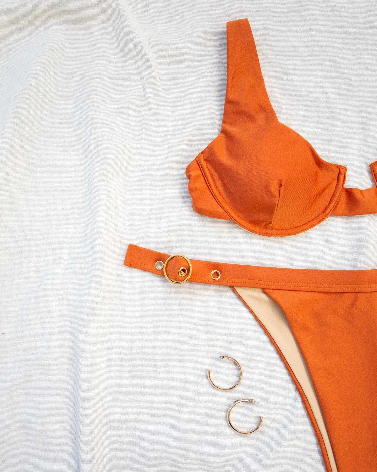 Σετ high leg bikini με μπανέλα - Πορτοκαλί - thefashionproject.gr - The Fashion Project