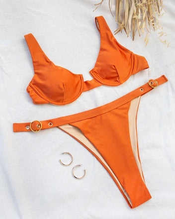Σετ high leg bikini με μπανέλα - Πορτοκαλί - thefashionproject.gr - The Fashion Project
