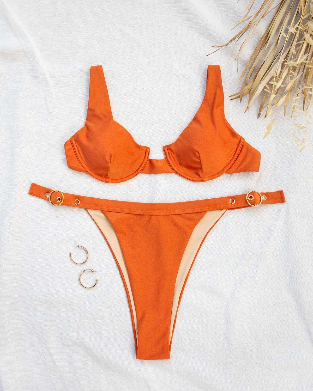 Σετ high leg bikini με μπανέλα - Πορτοκαλί - thefashionproject.gr - The Fashion Project
