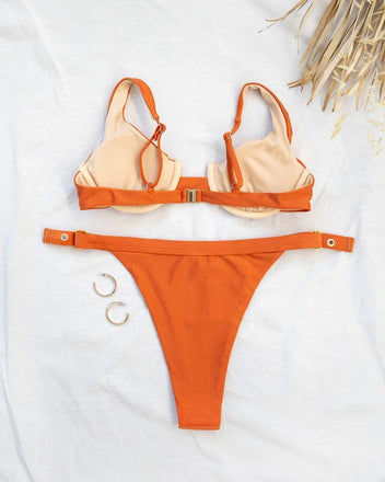 Σετ high leg bikini με μπανέλα - Πορτοκαλί - thefashionproject.gr - The Fashion Project