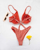 Σετ lurex bikini με μπανέλα - Ροδί - thefashionproject.gr - The Fashion Project
