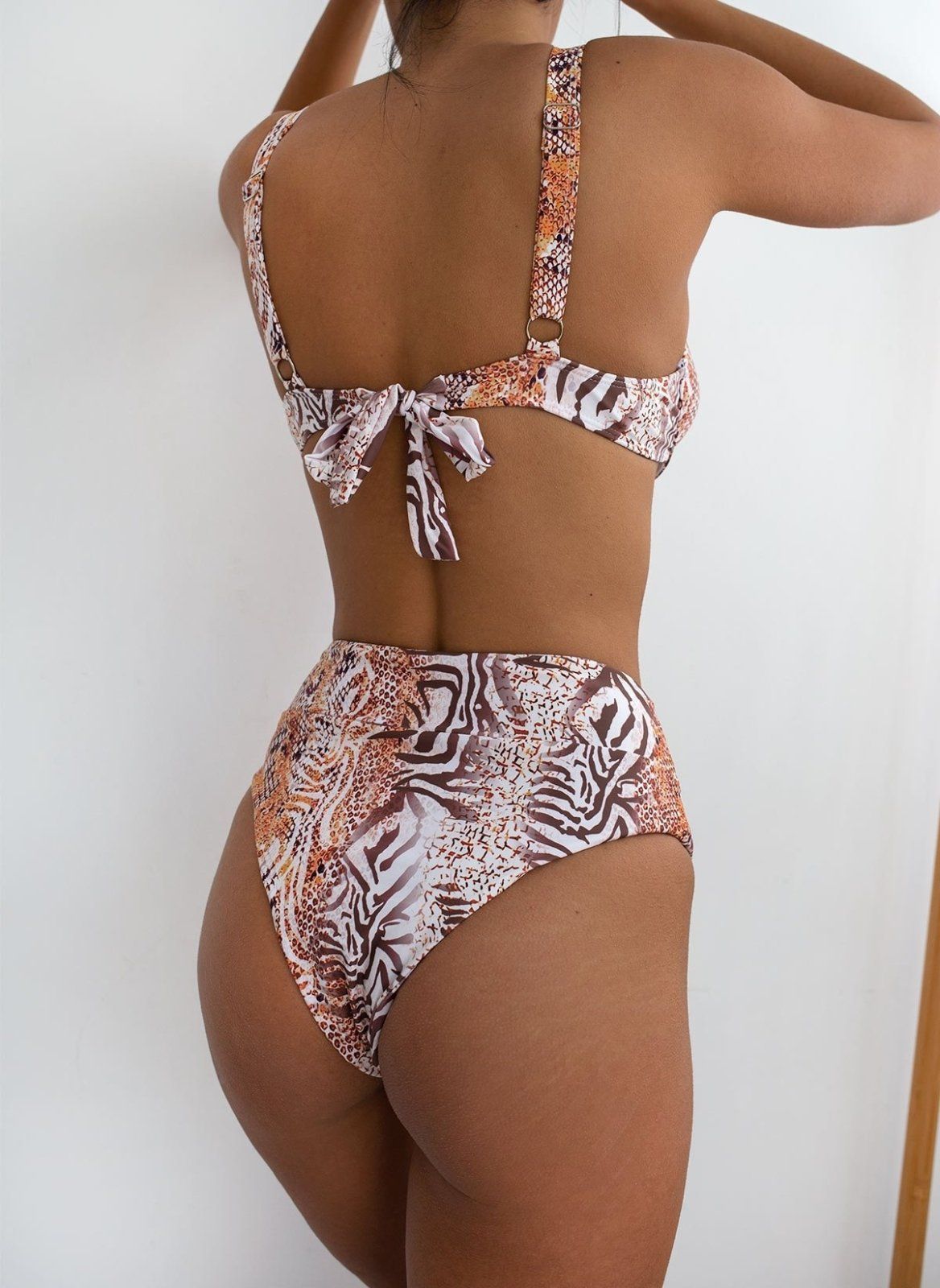 Σετ μπικίνι corset με animnal print - Καφέ - thefashionproject.gr - The Fashion Project