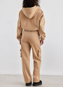 Σετ παντελόνι cargo με φούτερ ζακέτα Jean Louis Francoise - Κάμελ - thefashionproject.gr - Jean Louis Francoise