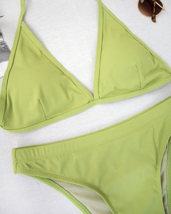 Σετ ψηλόμεσο ριπ bikini - Λαχανί - thefashionproject.gr - The Fashion Project