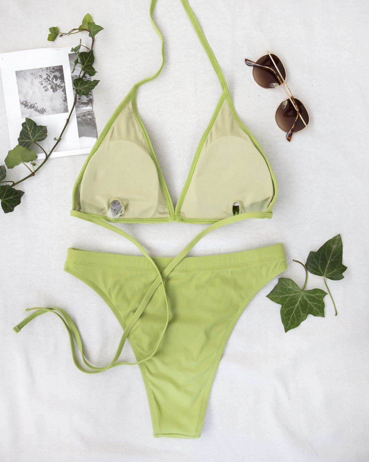 Σετ ψηλόμεσο ριπ bikini - Λαχανί - thefashionproject.gr - The Fashion Project