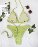 Σετ ψηλόμεσο ριπ bikini - Λαχανί - thefashionproject.gr - The Fashion Project
