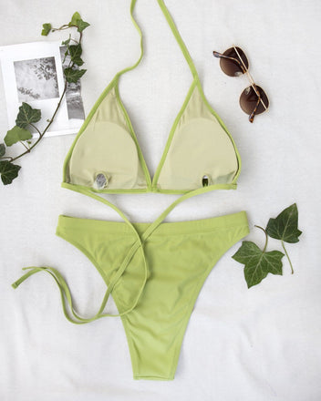 Σετ ψηλόμεσο ριπ bikini - Λαχανί - thefashionproject.gr - The Fashion Project