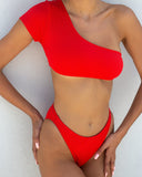 Σετ ριπ bikini με ένα μανίκι - Κόκκινο - thefashionproject.gr - The Fashion Project