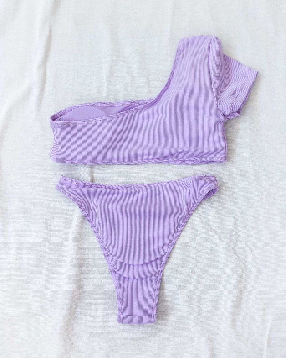 Σετ ριπ bikini με ένα μανίκι - Λιλά - thefashionproject.gr - The Fashion Project