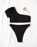 Σετ ριπ bikini με ένα μανίκι - Μαύρο - thefashionproject.gr - The Fashion Project