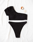 Σετ ριπ bikini με ένα μανίκι - Μαύρο - thefashionproject.gr - The Fashion Project