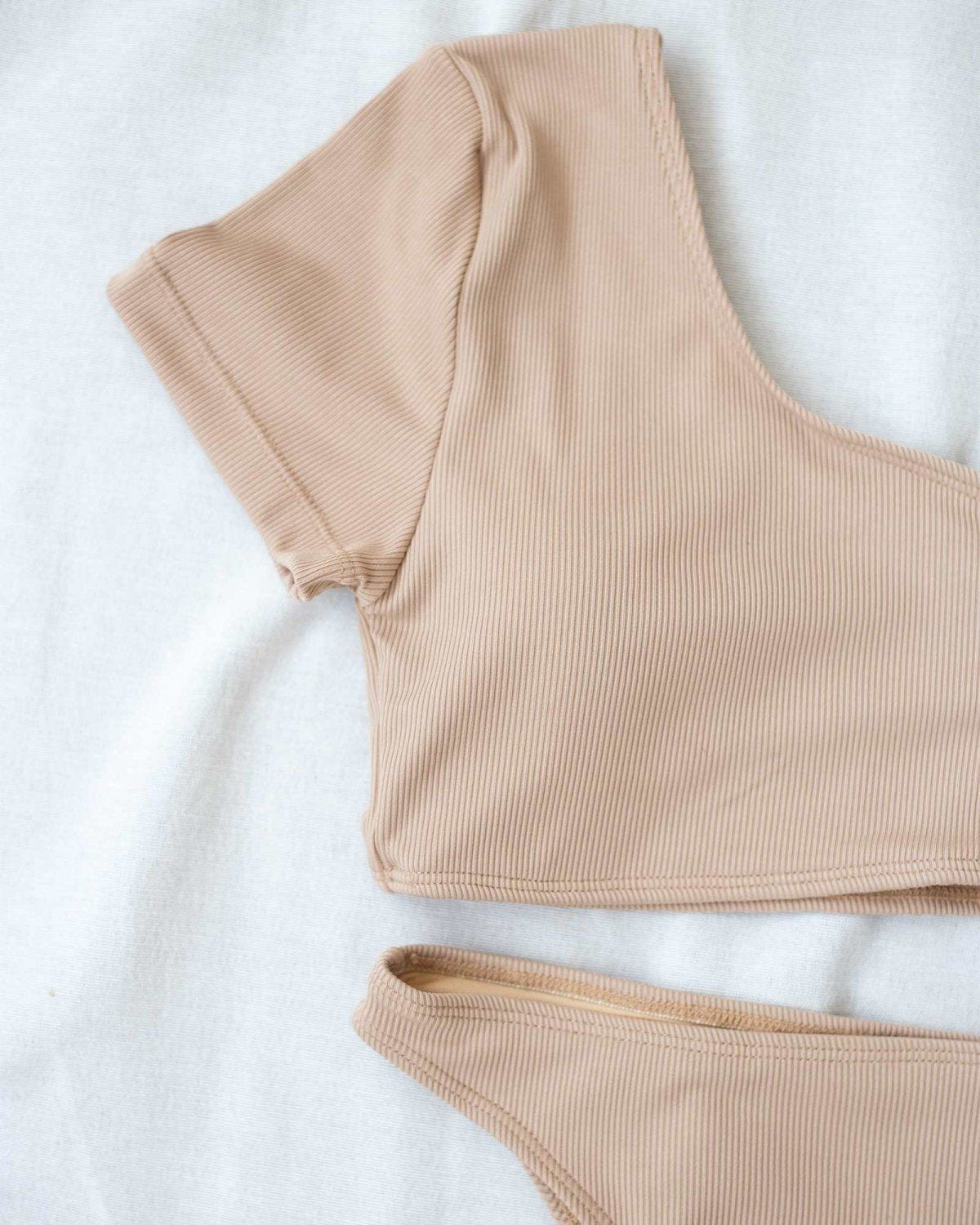 Σετ ριπ bikini με ένα μανίκι - Μπεζ - thefashionproject.gr - The Fashion Project