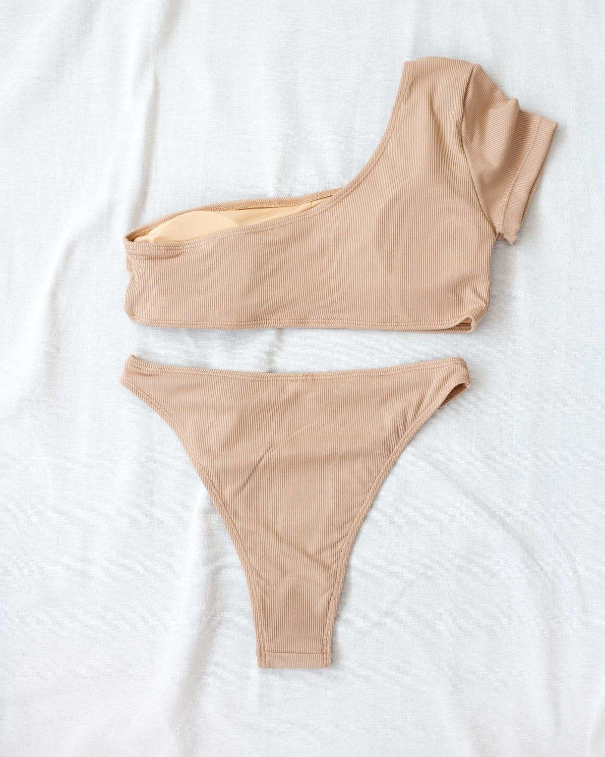 Σετ ριπ bikini με ένα μανίκι - Μπεζ - thefashionproject.gr - The Fashion Project