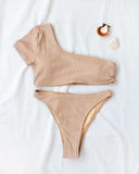 Σετ ριπ bikini με ένα μανίκι - Μπεζ - thefashionproject.gr - The Fashion Project