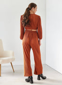 Σετ ρούχων γκοφρέ με κρουαζέ τοπ - Κεραμιδί - thefashionproject.gr - The Fashion Project