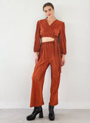Σετ ρούχων γκοφρέ με κρουαζέ τοπ - Κεραμιδί - thefashionproject.gr - The Fashion Project