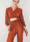 Σετ ρούχων γκοφρέ με κρουαζέ τοπ - Κεραμιδί - thefashionproject.gr - The Fashion Project