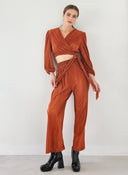 Σετ ρούχων γκοφρέ με κρουαζέ τοπ - Κεραμιδί - thefashionproject.gr - The Fashion Project