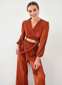 Σετ ρούχων γκοφρέ με κρουαζέ τοπ - Κεραμιδί - thefashionproject.gr - The Fashion Project