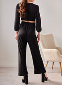 Σετ ρούχων γκοφρέ με κρουαζέ τοπ - Μαύρο - thefashionproject.gr - The Fashion Project