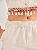 Σετ ρούχων λινό με boho γιλέκο - Μπεζ - thefashionproject.gr - BISOU