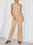 Σετ ρούχων με φαρδιές ρίγες - Μουσταρδί - thefashionproject.gr - The Fashion Project