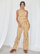 Σετ ρούχων με φαρδιές ρίγες - Μουσταρδί - thefashionproject.gr - The Fashion Project