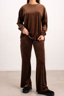 Σετ ρούχων velvet παντελόνι με μπλούζα - Καφέ - thefashionproject.gr - FN - FASHION