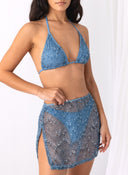 Σετ three pieces μπικίνι με παρεό δίχτυ - Μπλε - thefashionproject.gr - Modern ocean
