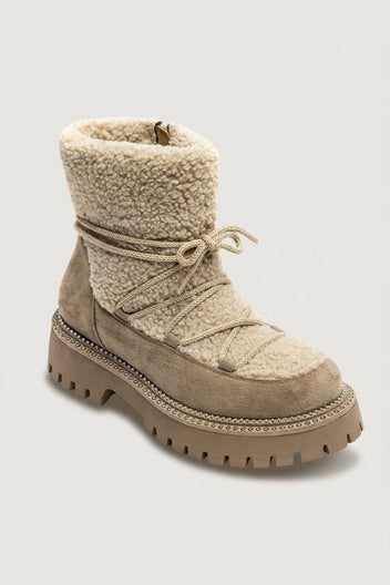 Shearling Lined Winter Boots - Taupe Suede - thefashionproject.gr - MARQUIIZ