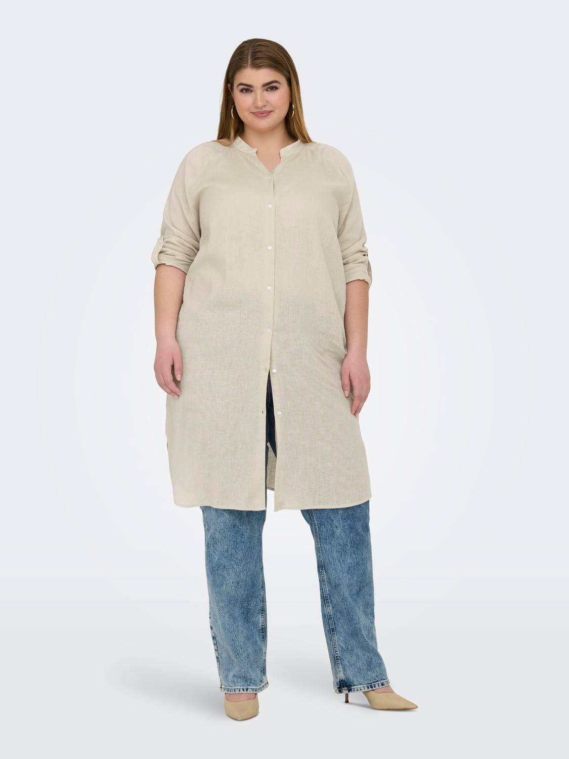 Shirt dress με λινό plus size CARMAKOMA 15323378 - Μπεζ - thefashionproject.gr - CARMAKOMA