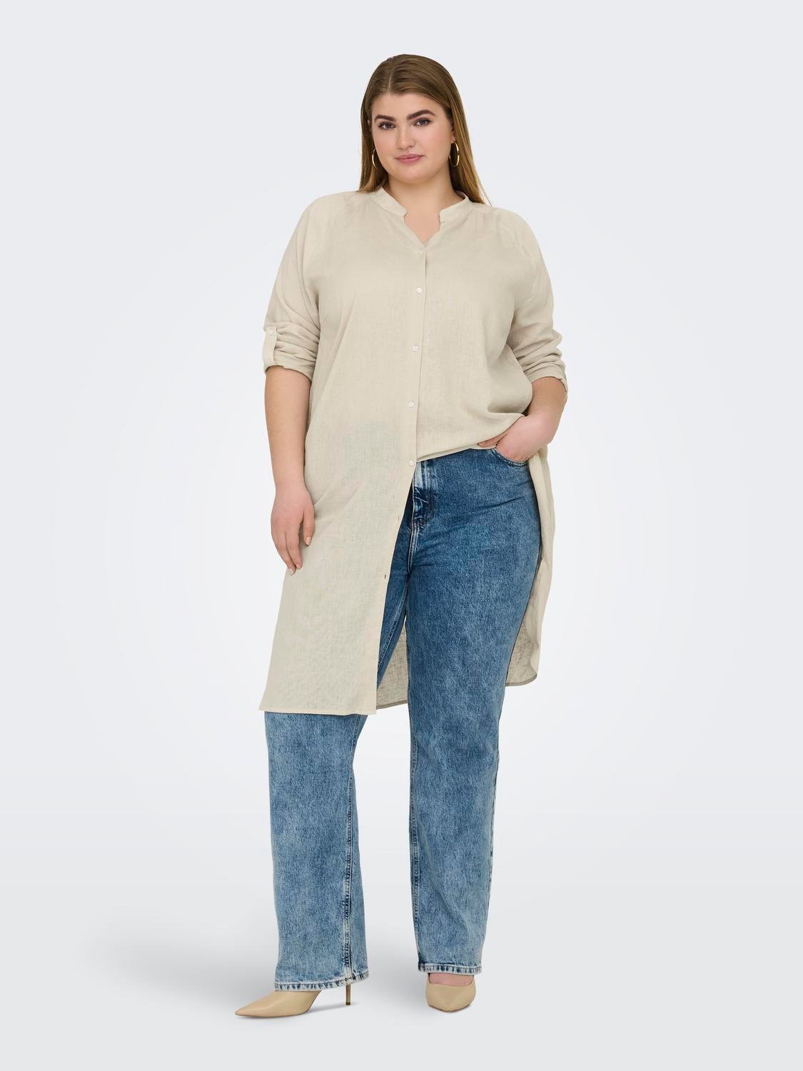 Shirt dress με λινό plus size CARMAKOMA 15323378 - Μπεζ - thefashionproject.gr - CARMAKOMA