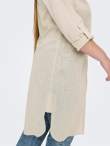 Shirt dress με λινό plus size CARMAKOMA 15323378 - Μπεζ - thefashionproject.gr - CARMAKOMA