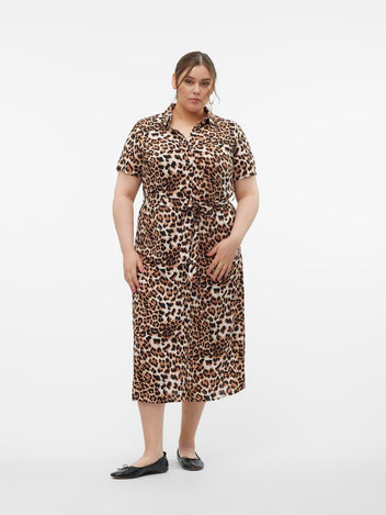 Shirt dress με print plus size Vero Moda Curve 10300128 - Leopard - thefashionproject.gr - VERO MODA CURVE