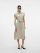 Shirt dress ριγέ αμάνικο με λινό Vero Moda 10282532 - Μπεζ/Μαύρο - thefashionproject.gr - VERO MODA