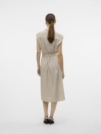 Shirt dress ριγέ αμάνικο με λινό Vero Moda 10282532 - Μπεζ/Μαύρο - thefashionproject.gr - VERO MODA